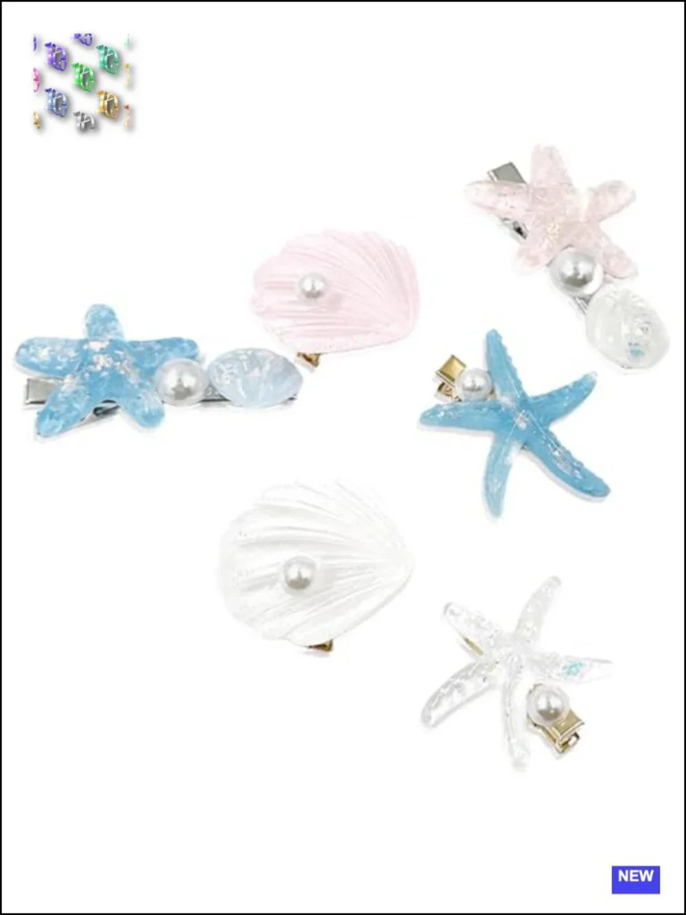 13 Piece Starfish & Shell Pearl Hair Clip Set Ocean Themed Acrylic Hair